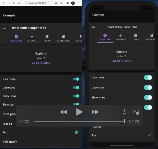 Material Design Tabs in React Native Paper