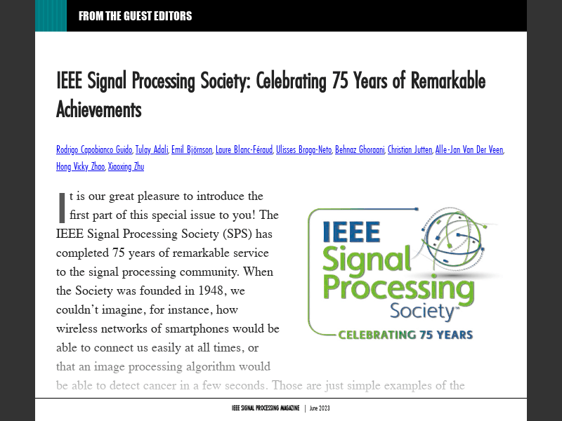 IEEE Signal Processing June 2023 75th AnniversaryFrom the Guest Editors