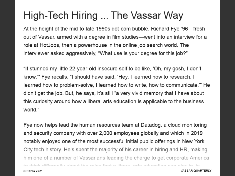 Spring 2021HighTech Hiring The Vassar Way