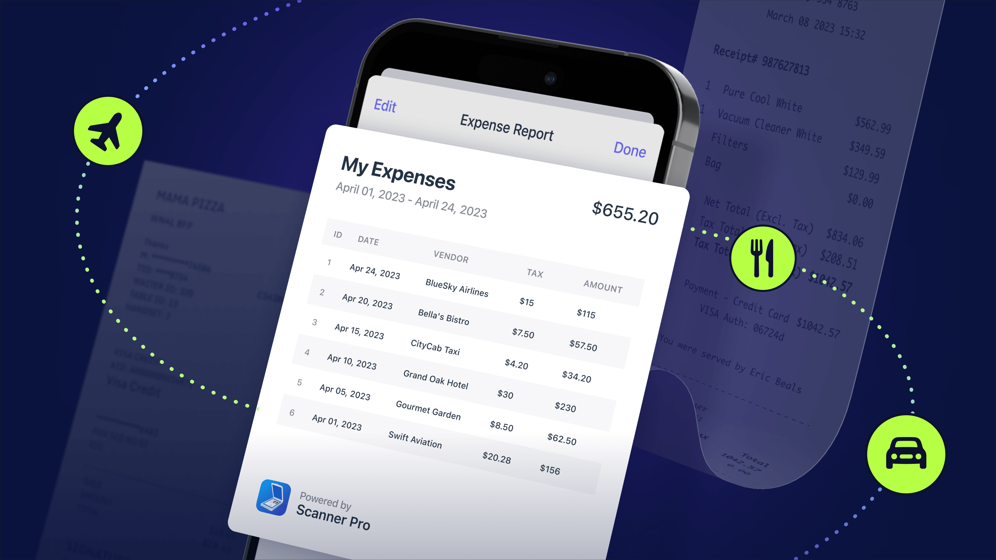 Expense reporting and tax writeoff feature in Scanner Pro