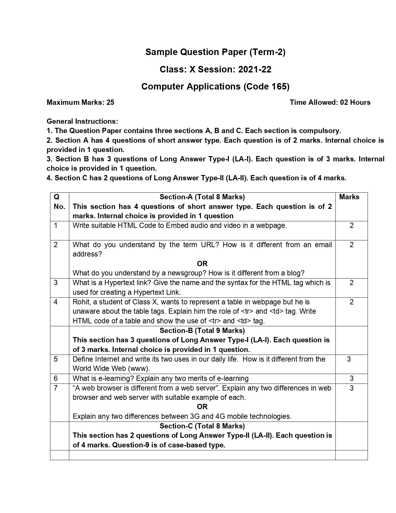 CBSE Class 10 Computer Application Term 2 Sample Paper with Answers.