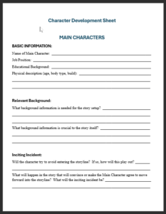 Character Development Worksheet – Read First Chapter.com