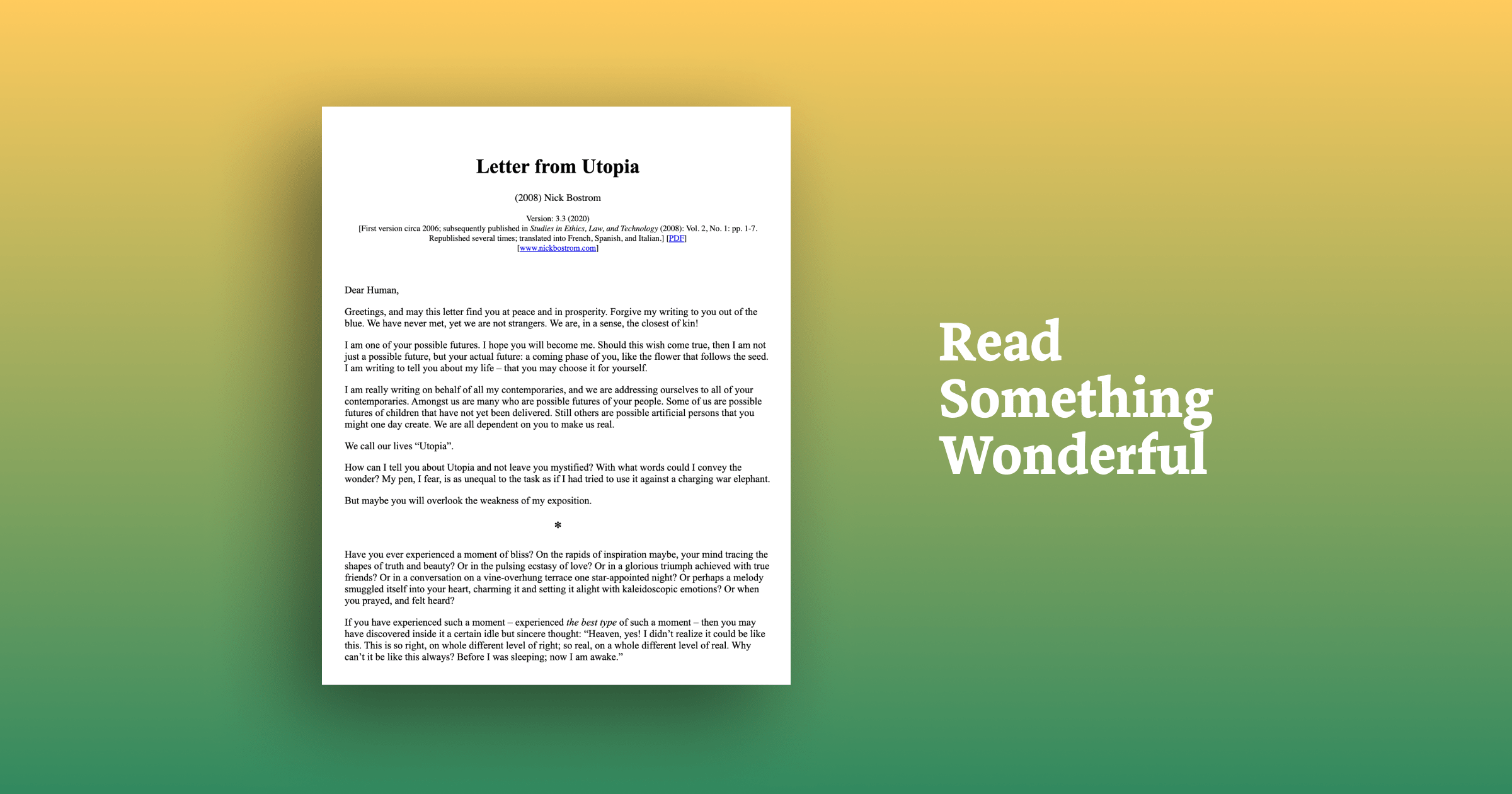 Read Something Wonderful Letter from Utopia