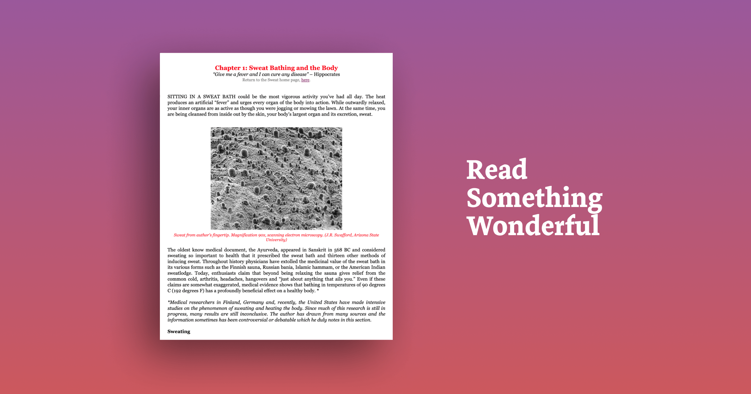 Read Something Wonderful Sweat Bathing and the Body