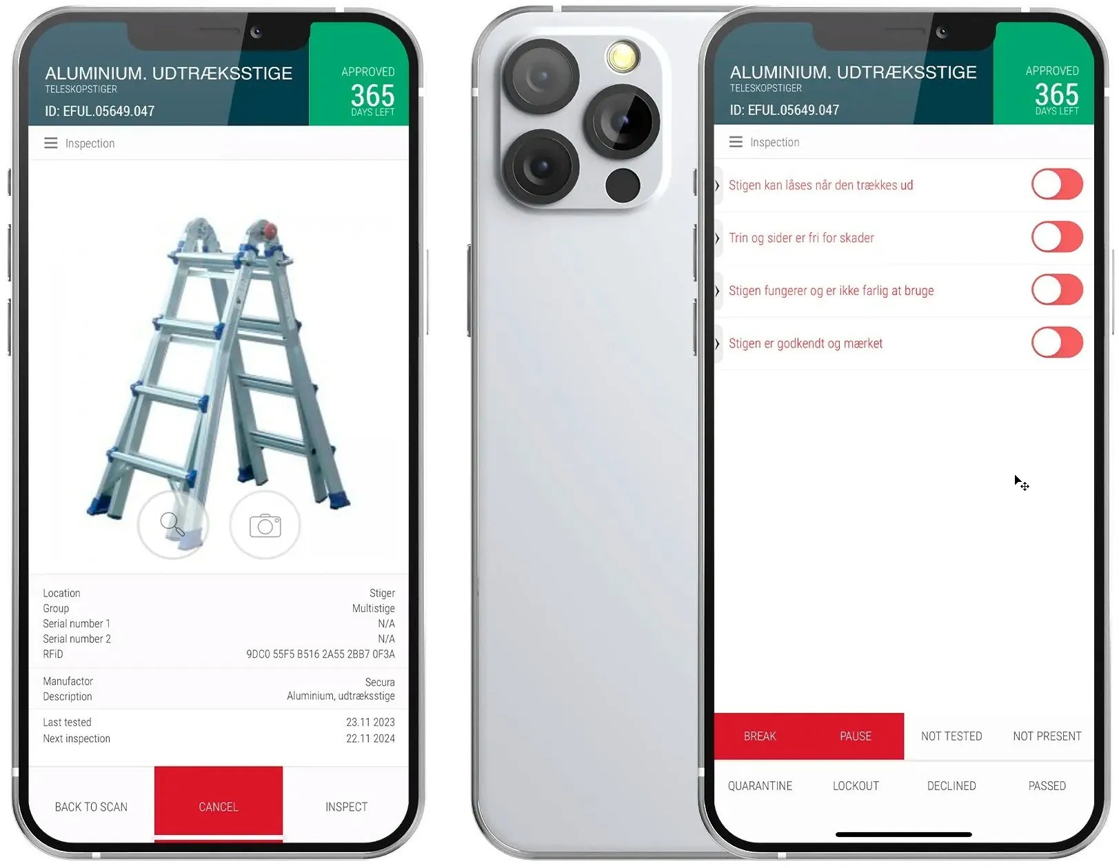Userfriendly tool management for checking ladders