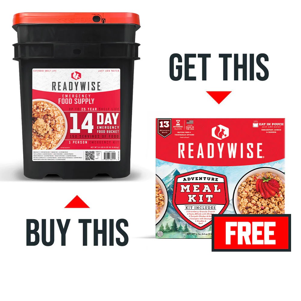 Buy a 14 Day Emergency Food Bucket, Get an Adventure Meal Kit FREE