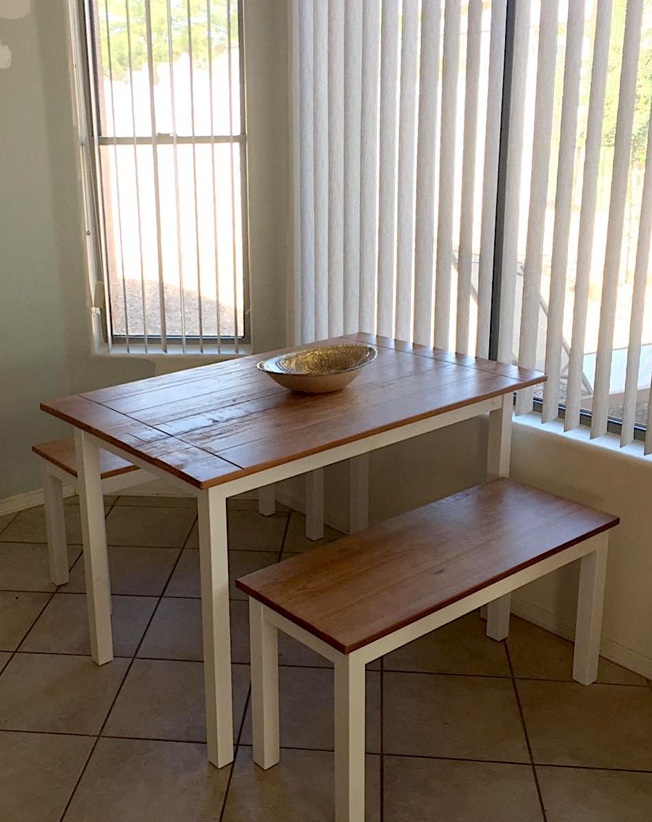 Zinus Becky Farmhouse Dining Table with Two Benches REAL DECORS