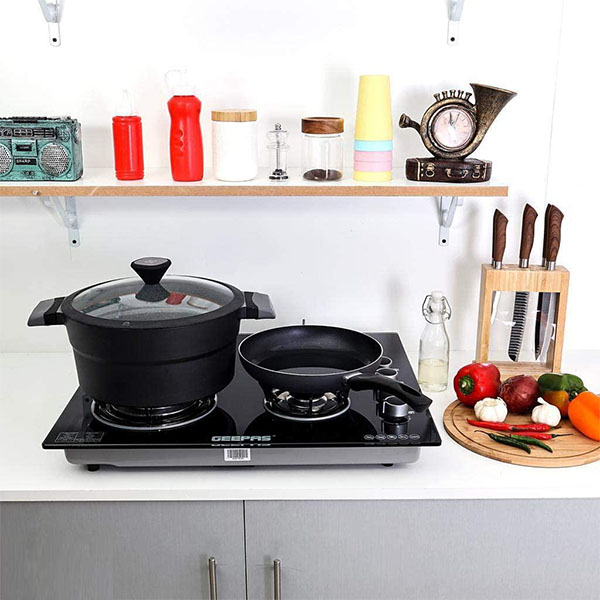 Geepas Tempered Glass Stainless Steel 4 Burner Gas Stove Realkaizen