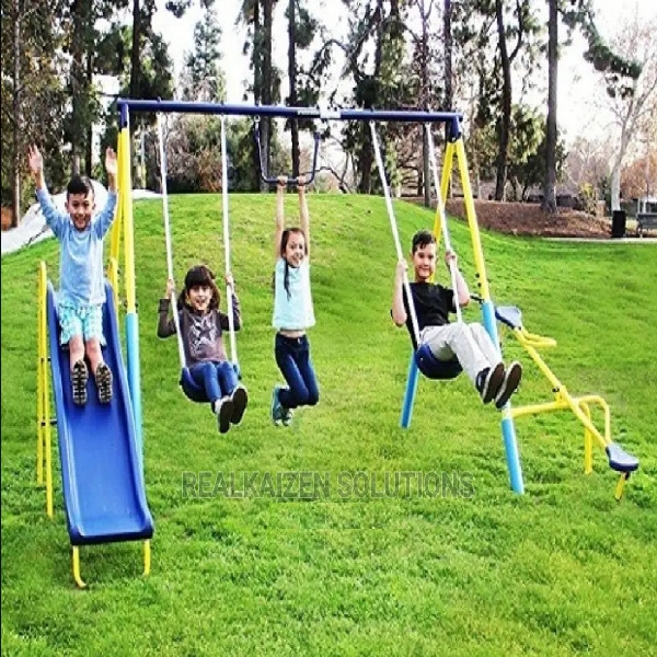 Bouce Pro Kid Metal Swing Set With Trapeze Seesaw and Slide Realkaizen