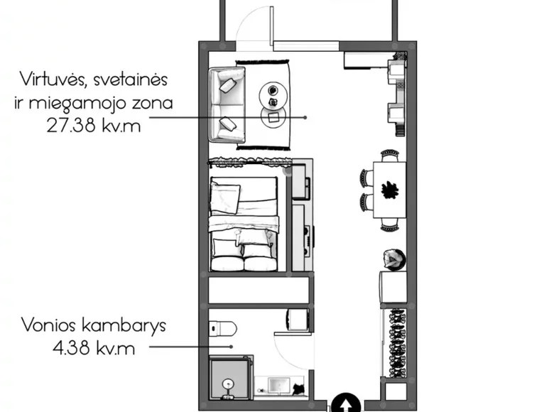 2 room apartment for sale in Vilnius, Lithuania for € 90,000 listing