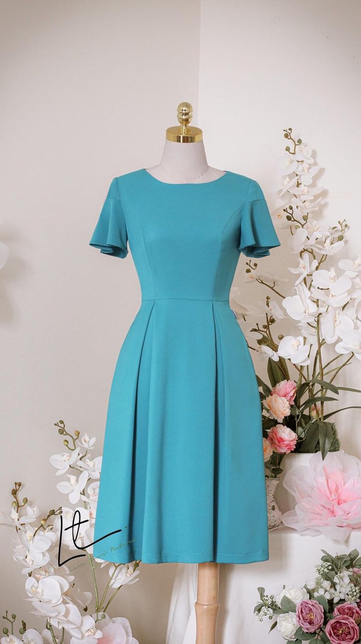 Light Blue Pleated Office Dress