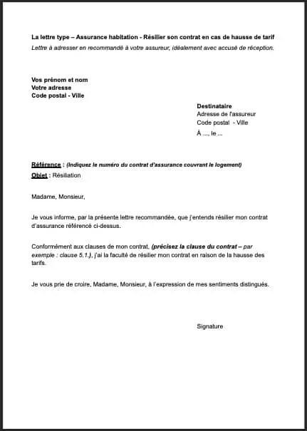 modèle lettre résiliation mutuelle 2023 Lettre De Résiliation D'assurance Pour Augmentation Tarif [Télécharger Pdf]