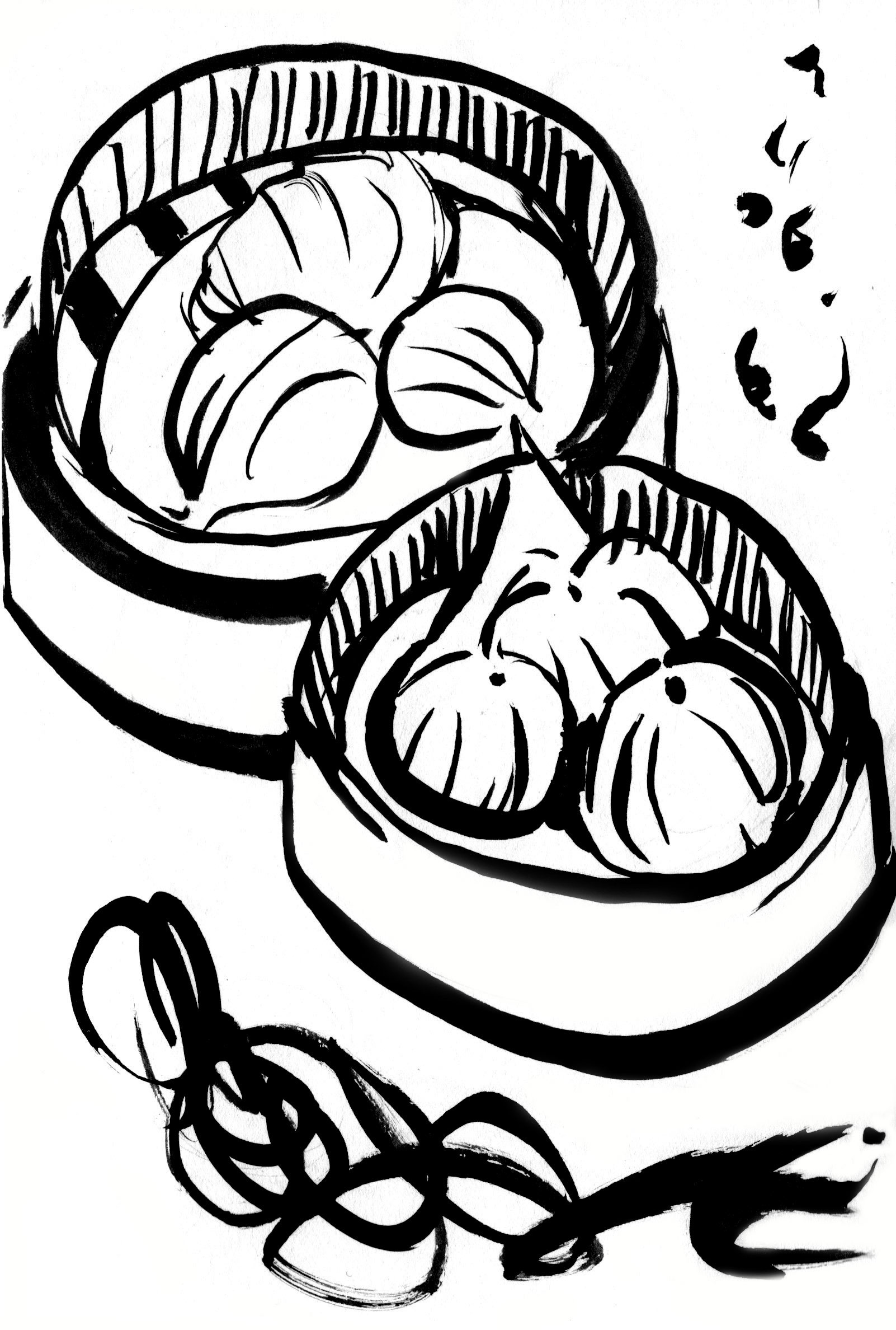 Ink Drawing of Dim Sum Dumplings Rebekah Illustrations