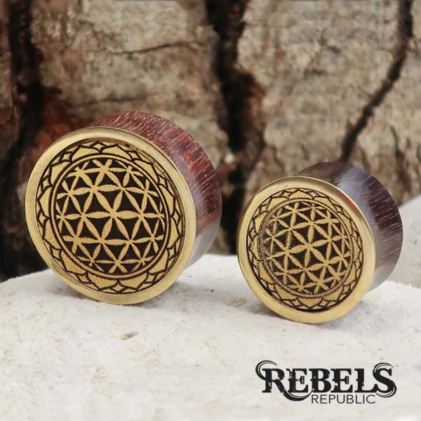 Flower of Life Wood Plugs Stretched Ears REBELS REPUBLIC