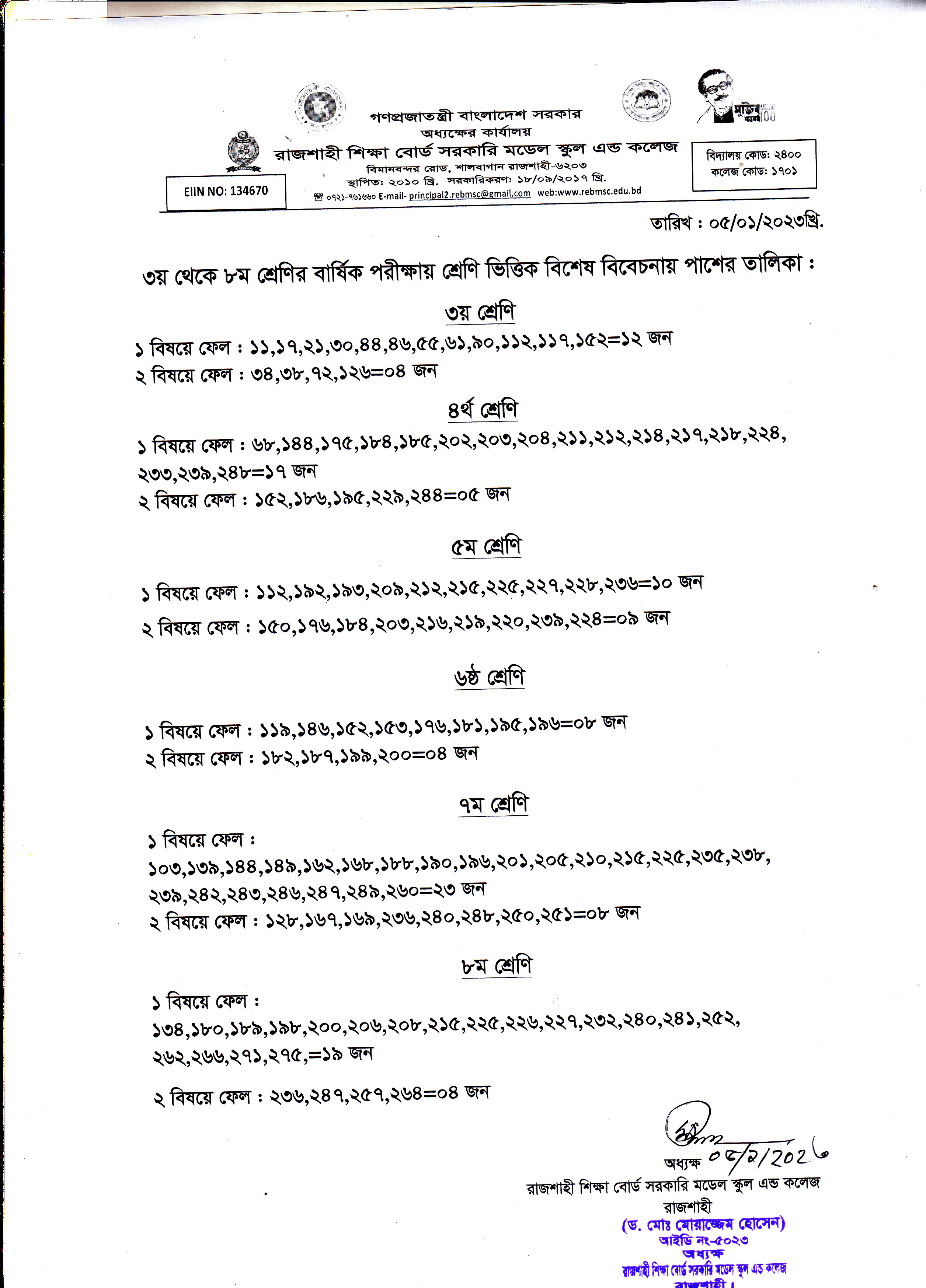 NoticeRajshahi Shikkha Board Govt. Model School and College