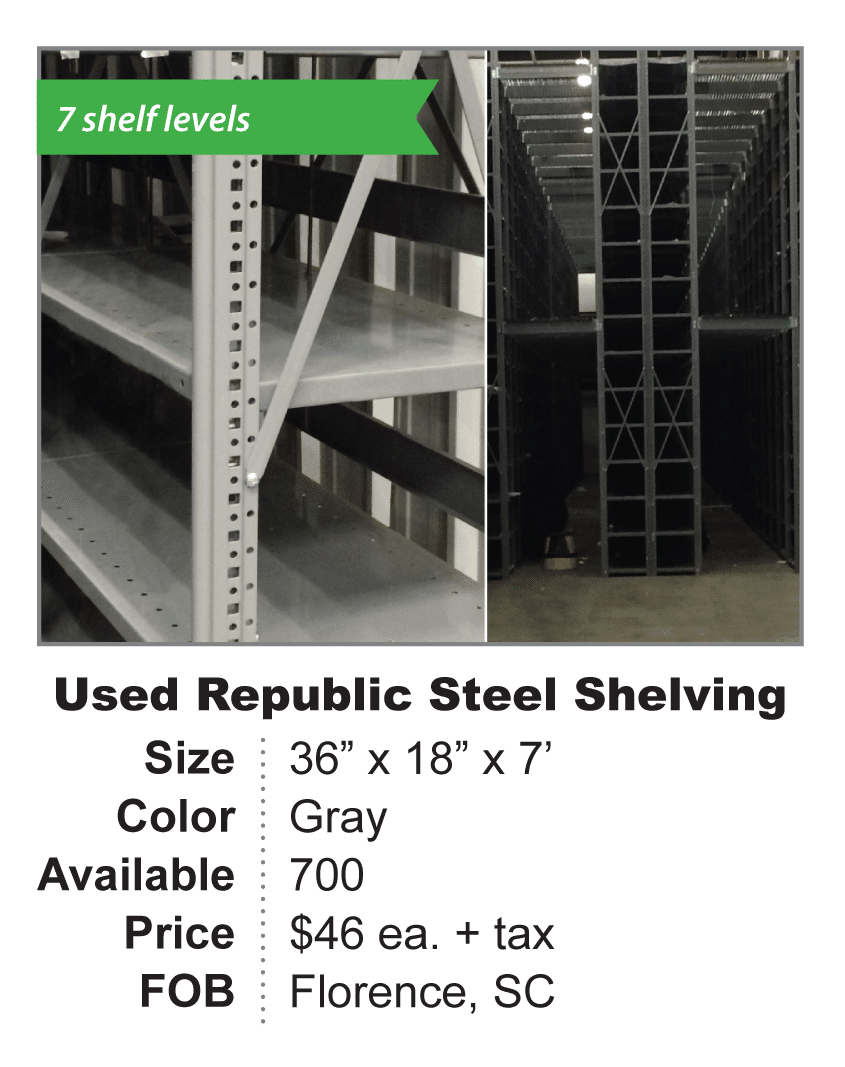 Used Pallet Rack, Shelving, Decking, and Equipment REB