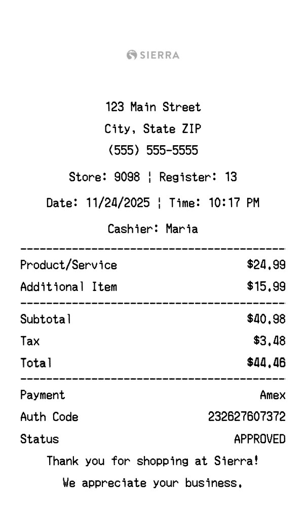 Sierra Receipt Generator Free Outdoor Retail Receipt Maker Tool