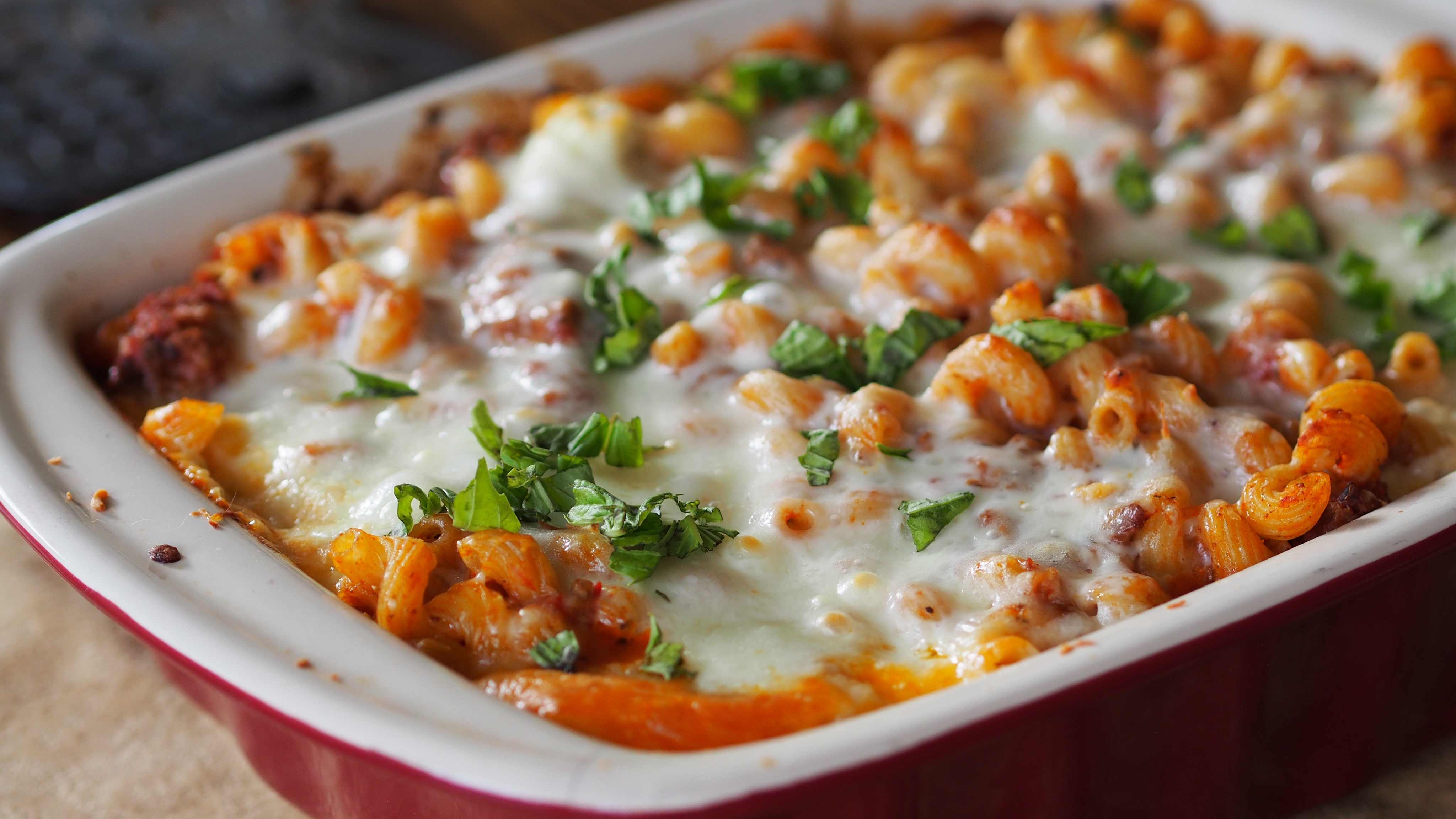 Harps Foods Recipe Baked Cavatappi with Meat Sauce