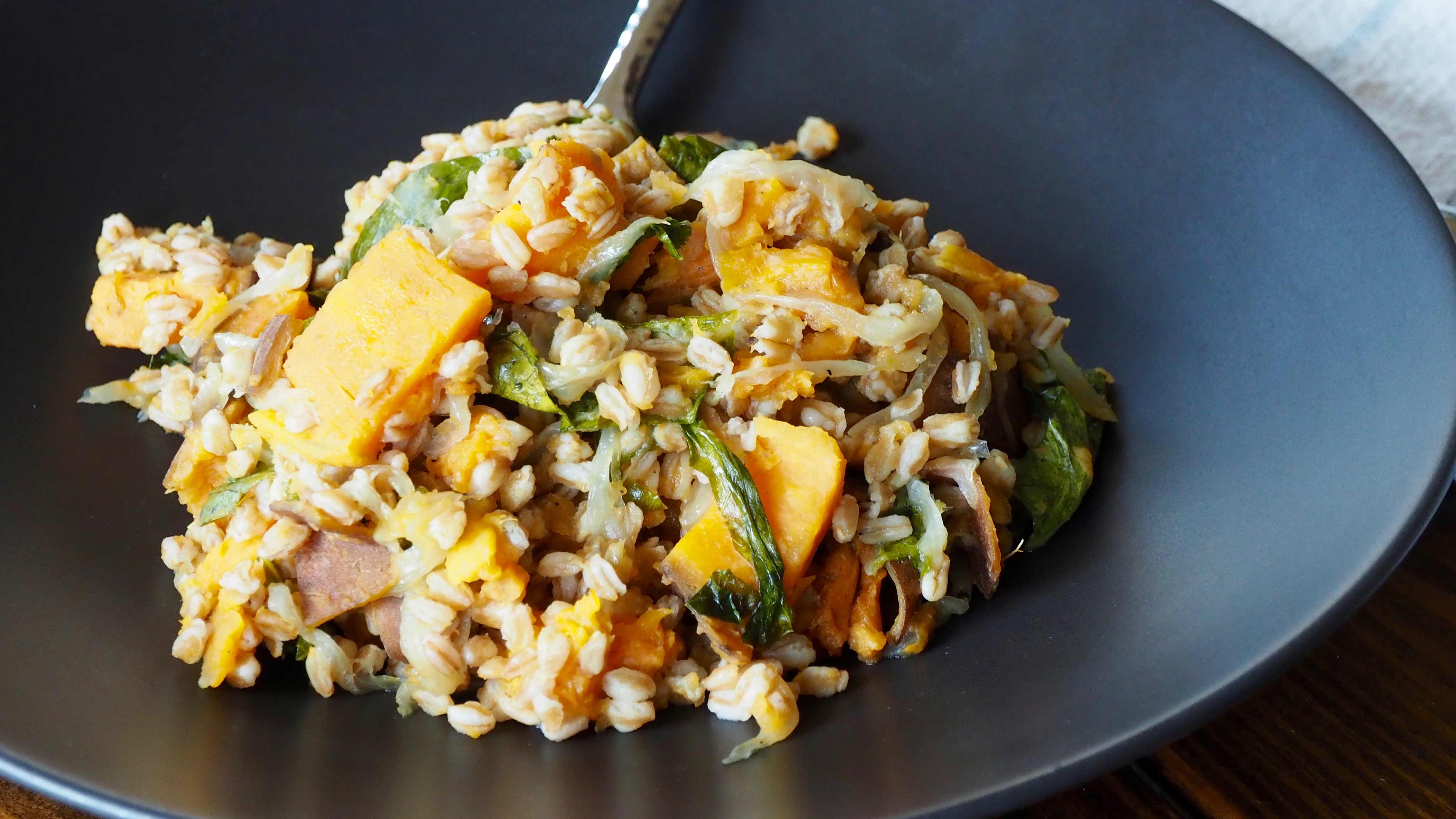 Shop Smart Foods Recipe Farro, Sweet Potato, and Collard Greens Salad