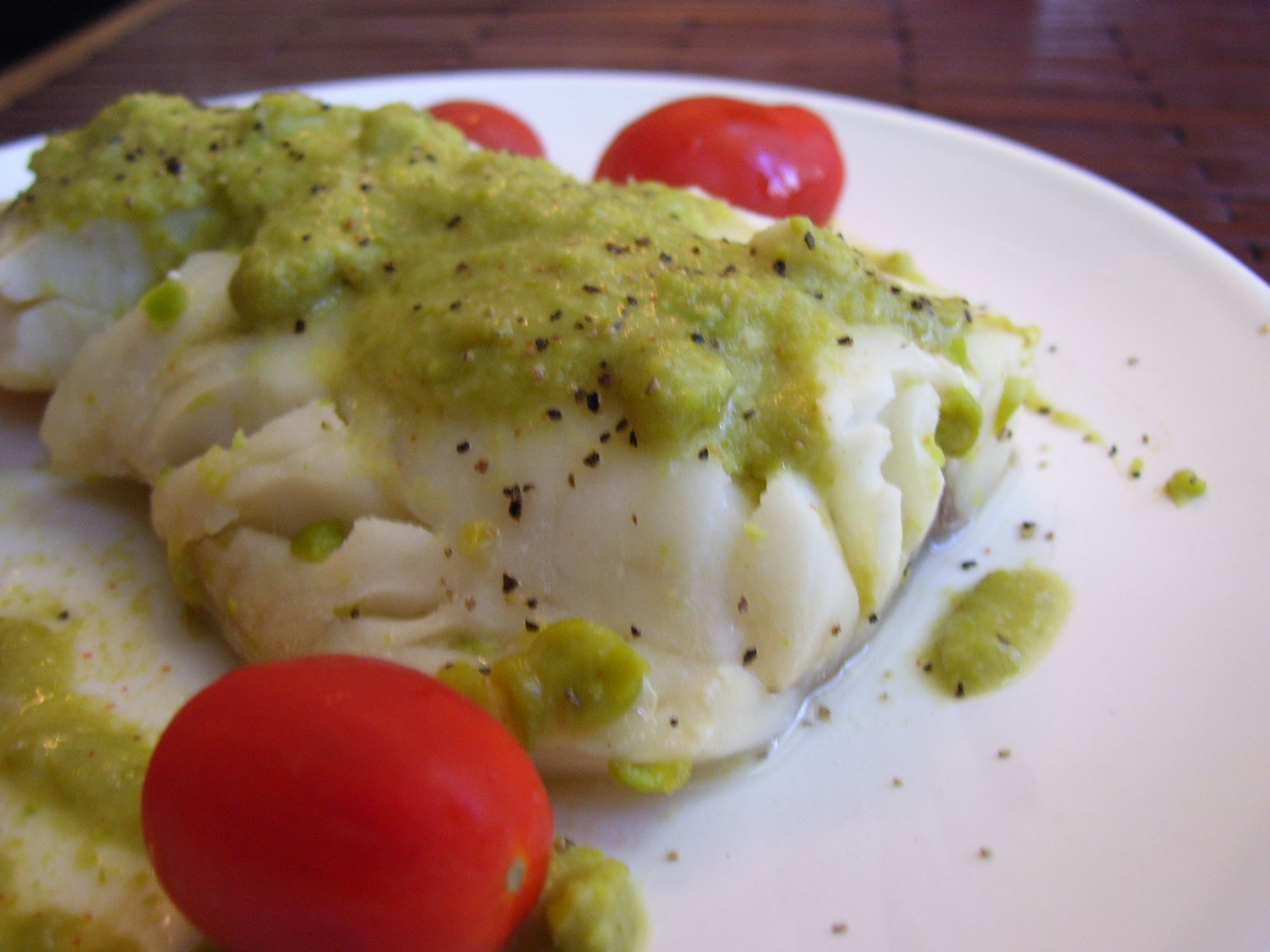 Cod with Spicy Pea Sauce