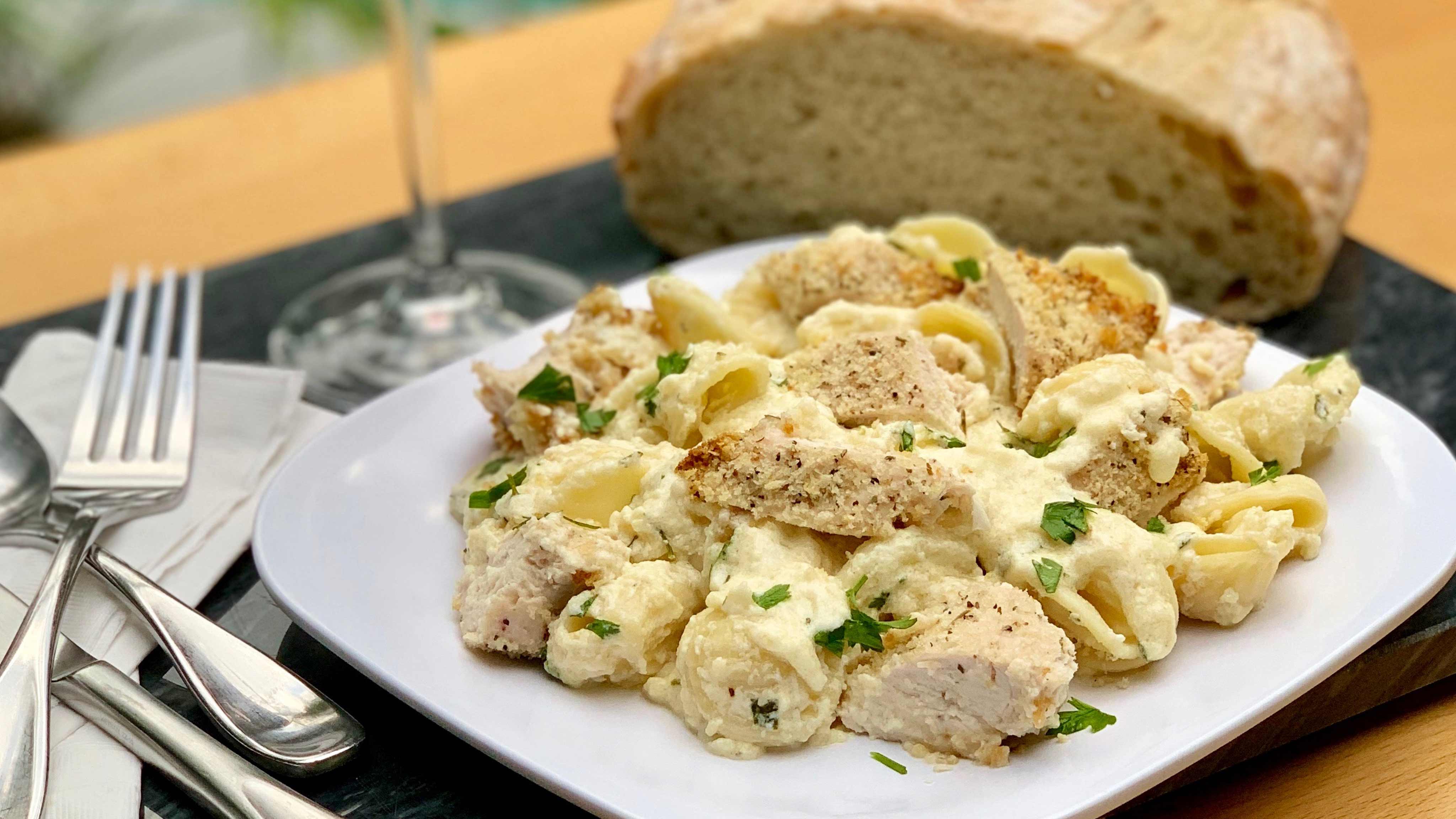 Harps Foods Recipe Italian Chicken with Alfredo Orecchiette