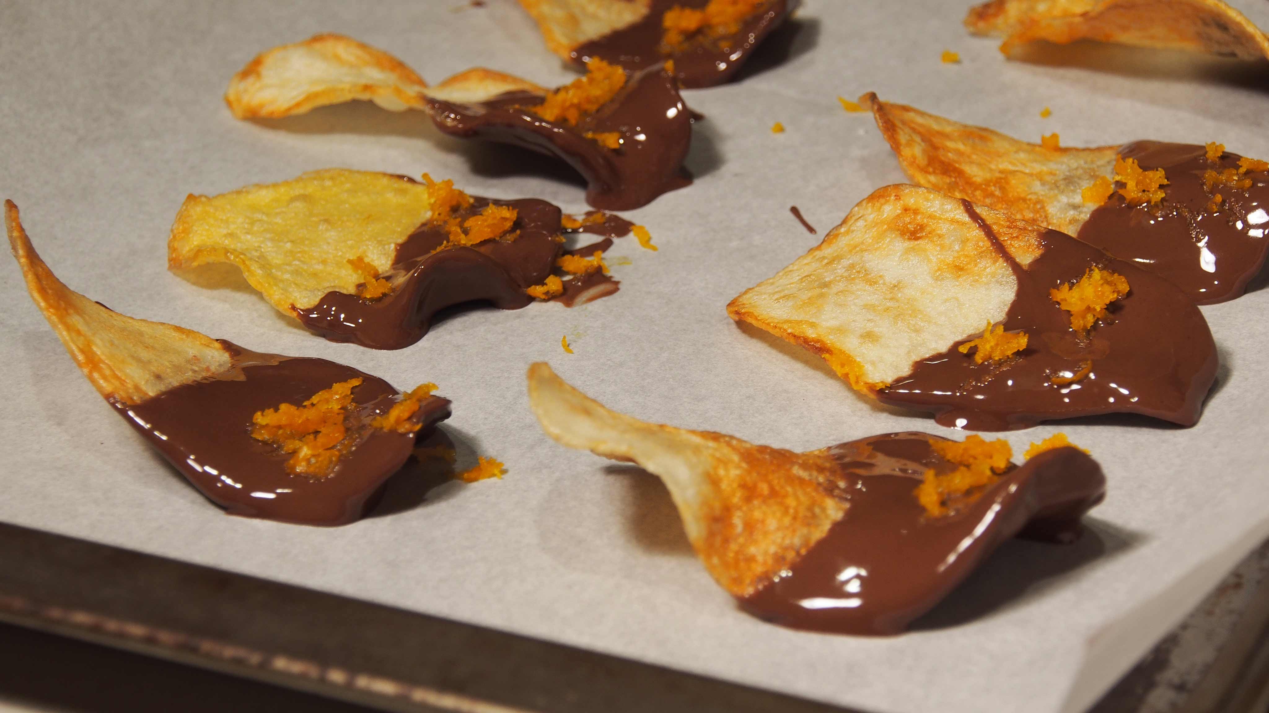 Super Saver Recipe Chocolate Dipped Potato Chips with Candied Blood