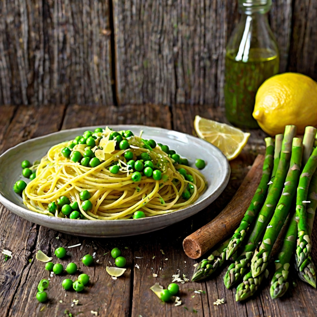 Asparagus & Lemon Spaghetti with Peas Recipe