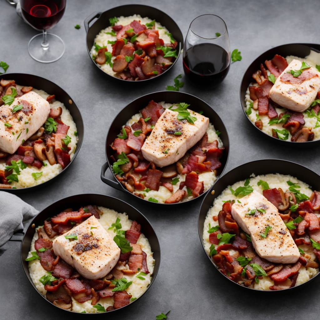 Red Wine Poached Halibut with Bacon & Mushrooms Recipe