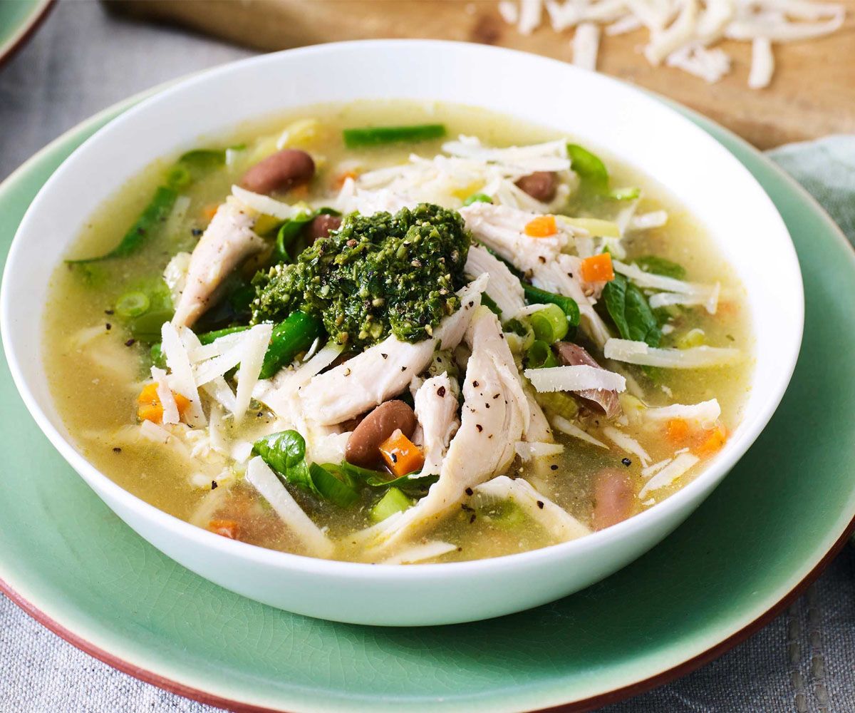 Spring Vegetable Broth with Shredded Chicken Recipe