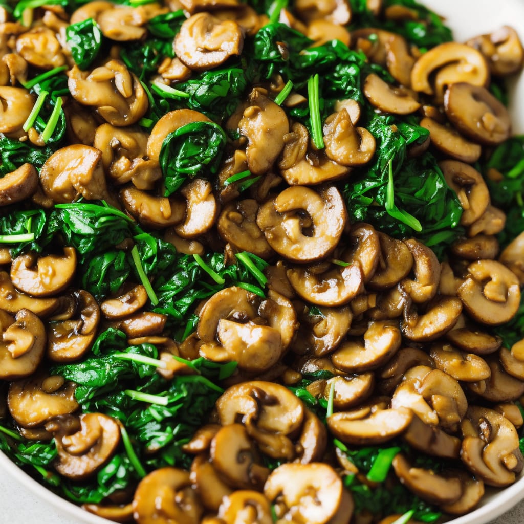 Stirfried Mushrooms & Spinach with Golden Onions Recipe
