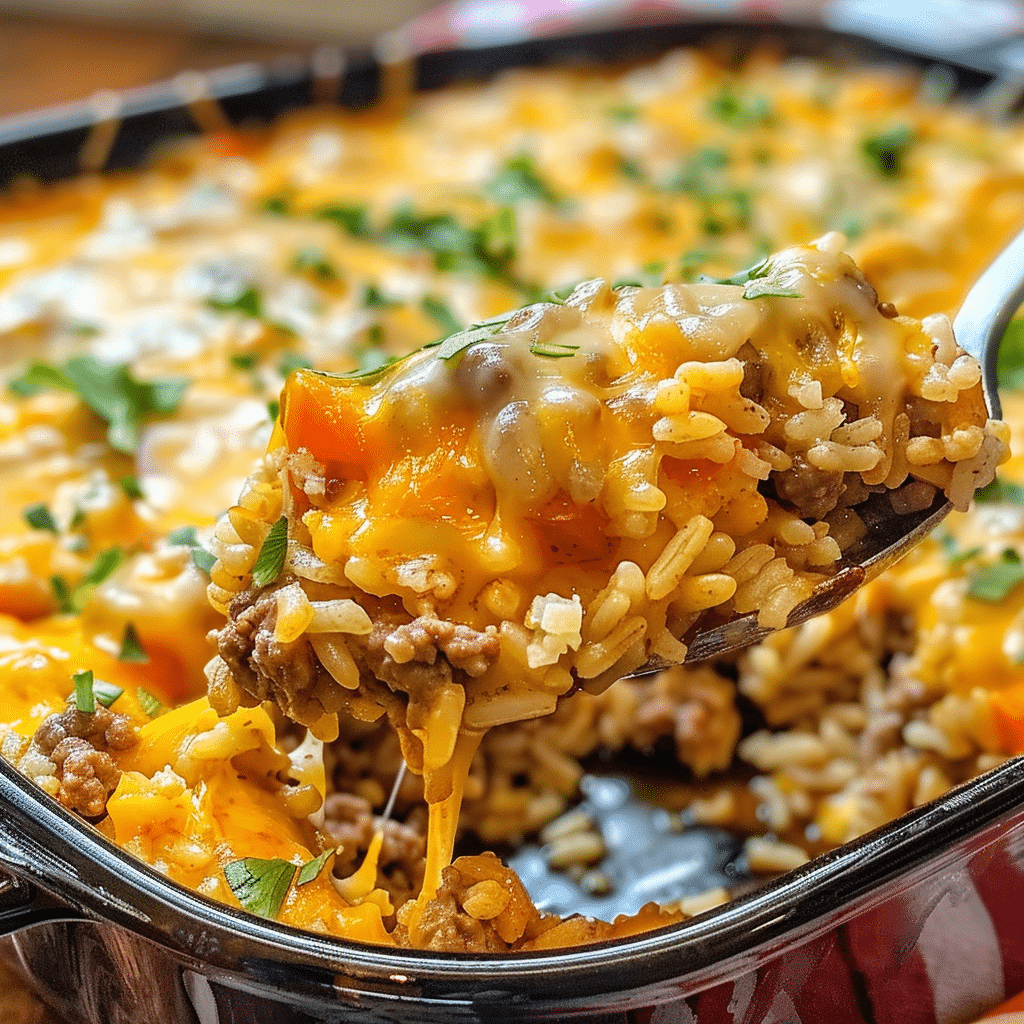 Cheesy Hamburger Rice Casserole Recipe