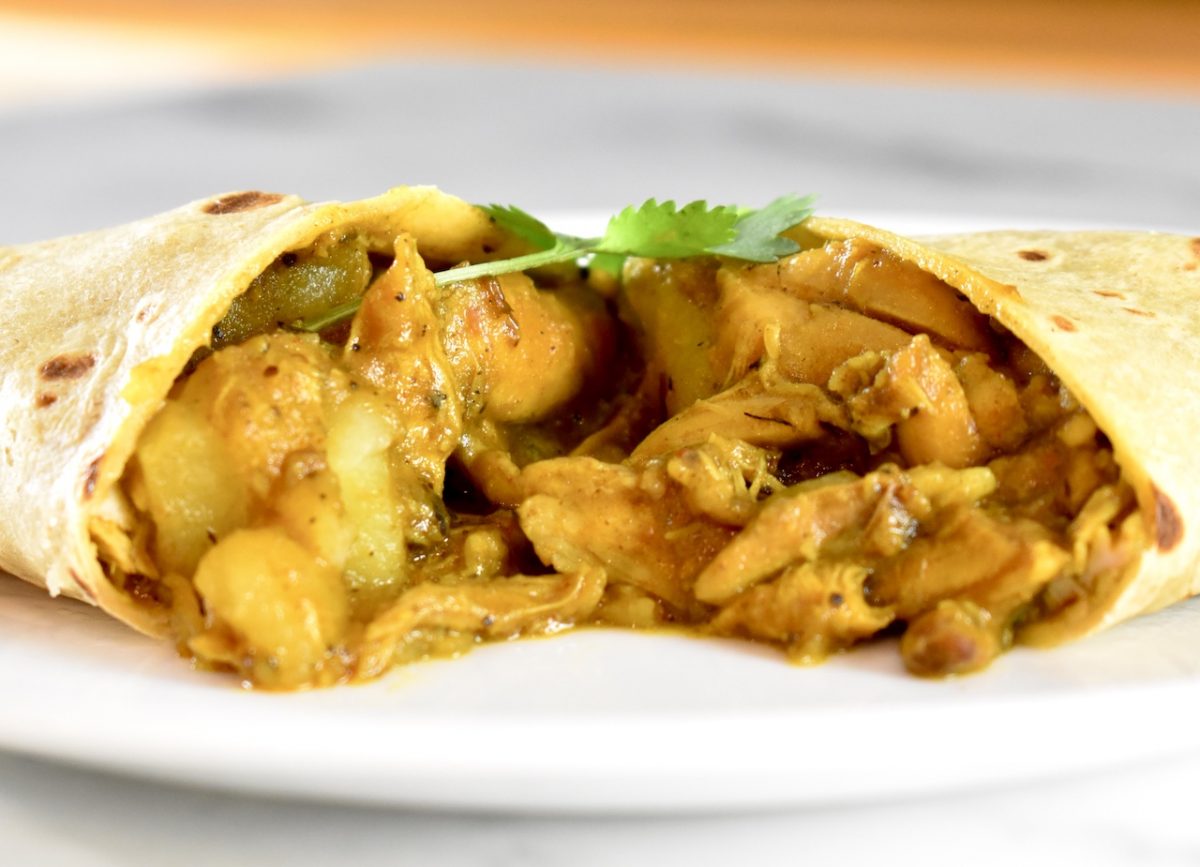West Indian Chicken Roti Wrap