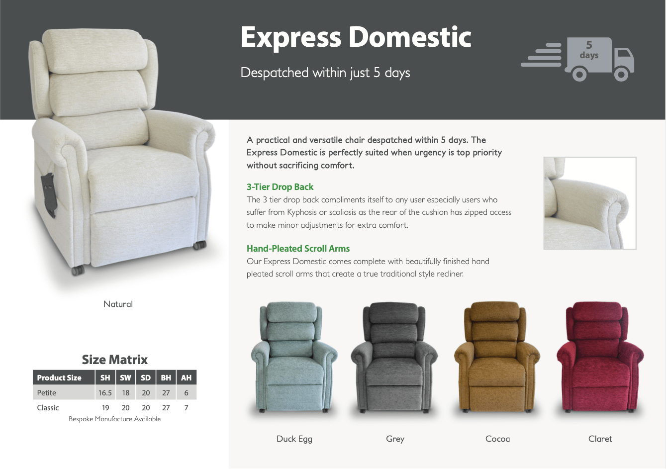 Express Domestic Recliners Furniture UK Rise & Recline Furniture