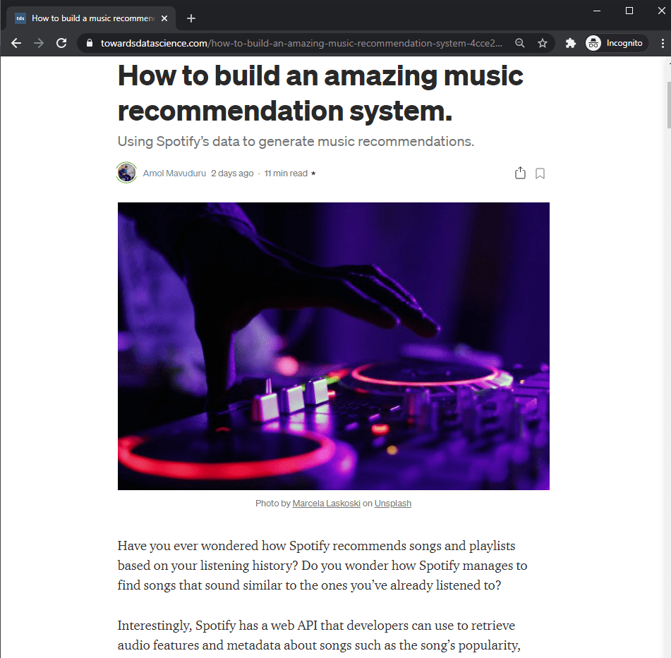 Building a content-based music recommender-system [Amol Mavuduru