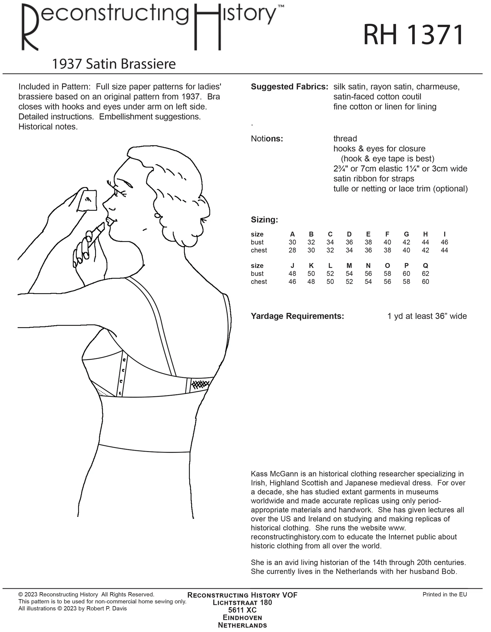 RH1371 — 1937 Satin Brassiere sewing pattern Reconstructing History