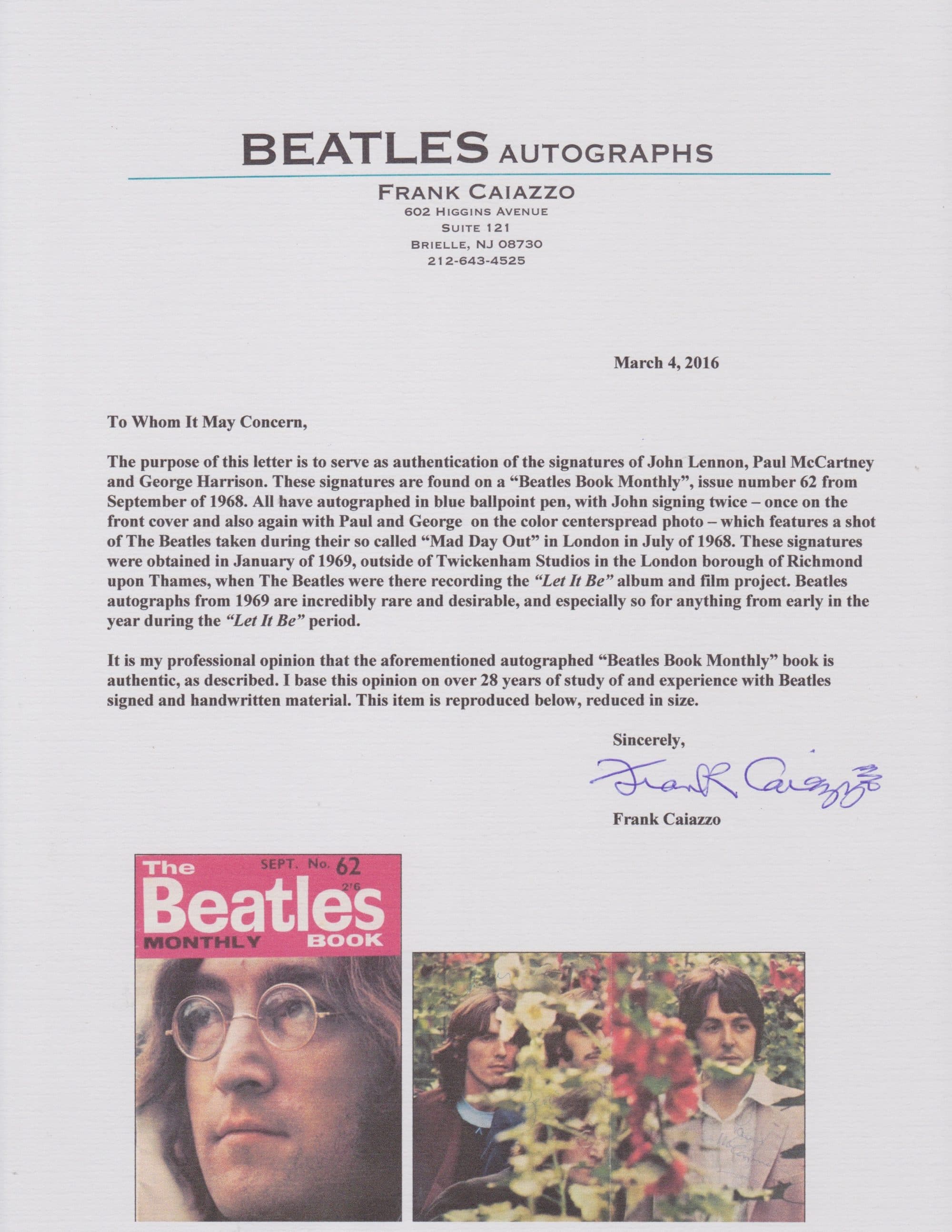The Beatles Very Rare Autographs Signed During 1969 “Let It Be