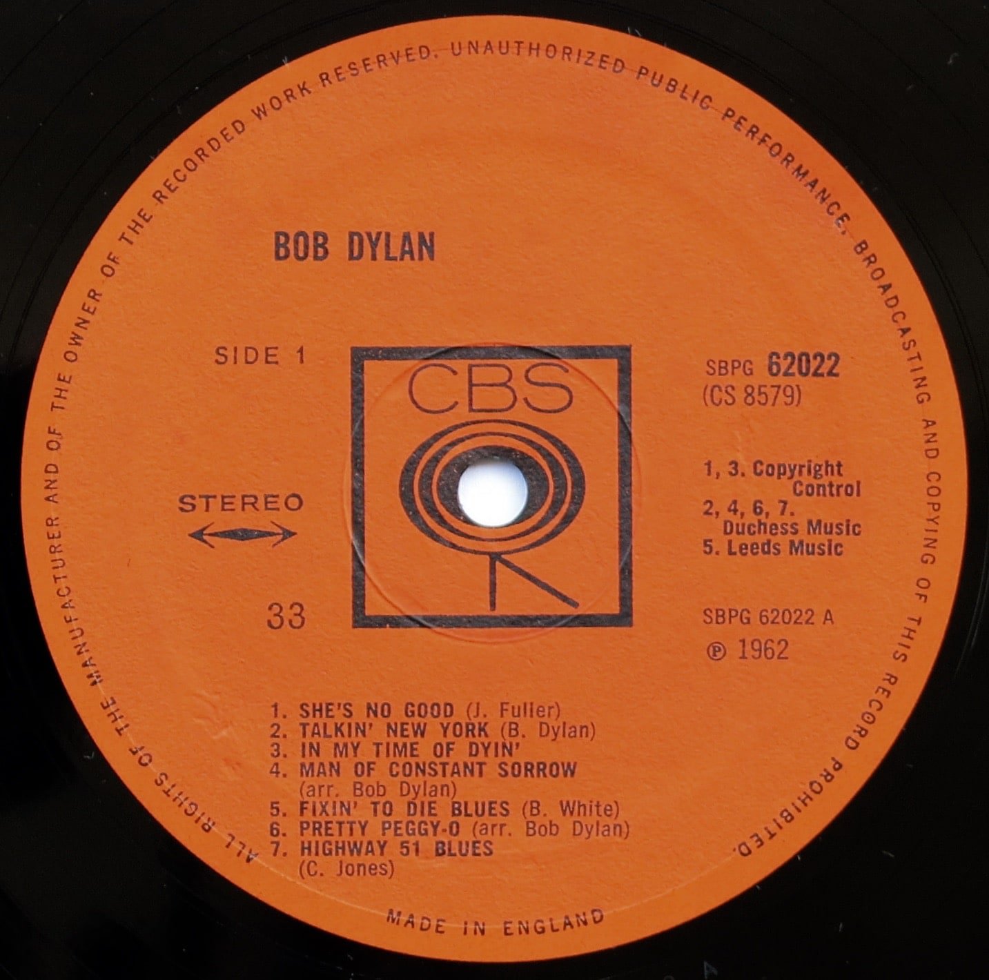 Bob Dylan Mint UK Stereo 1st Pressing “Bob Dylan” Debut LP