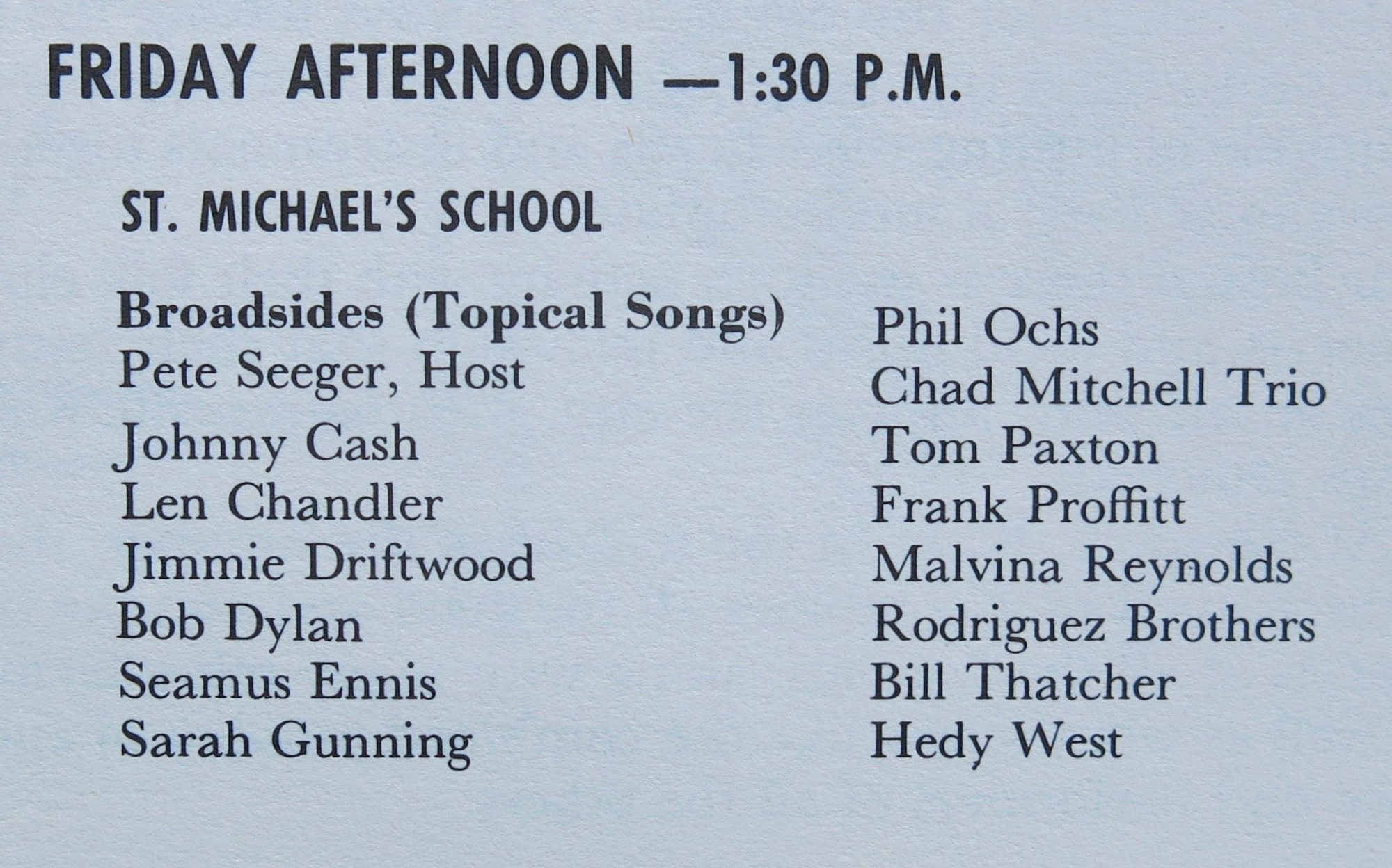 2023 newport folk festival time schedule Bob Dylan 1964 Newport Folk Festival Concert Program