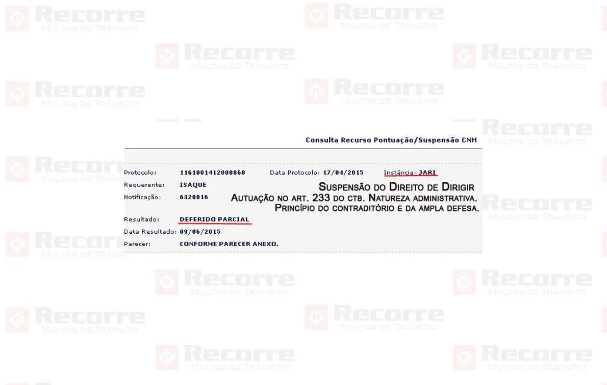 Suspensão deferido na defesa prévia em junho 2015 art 233 natureza