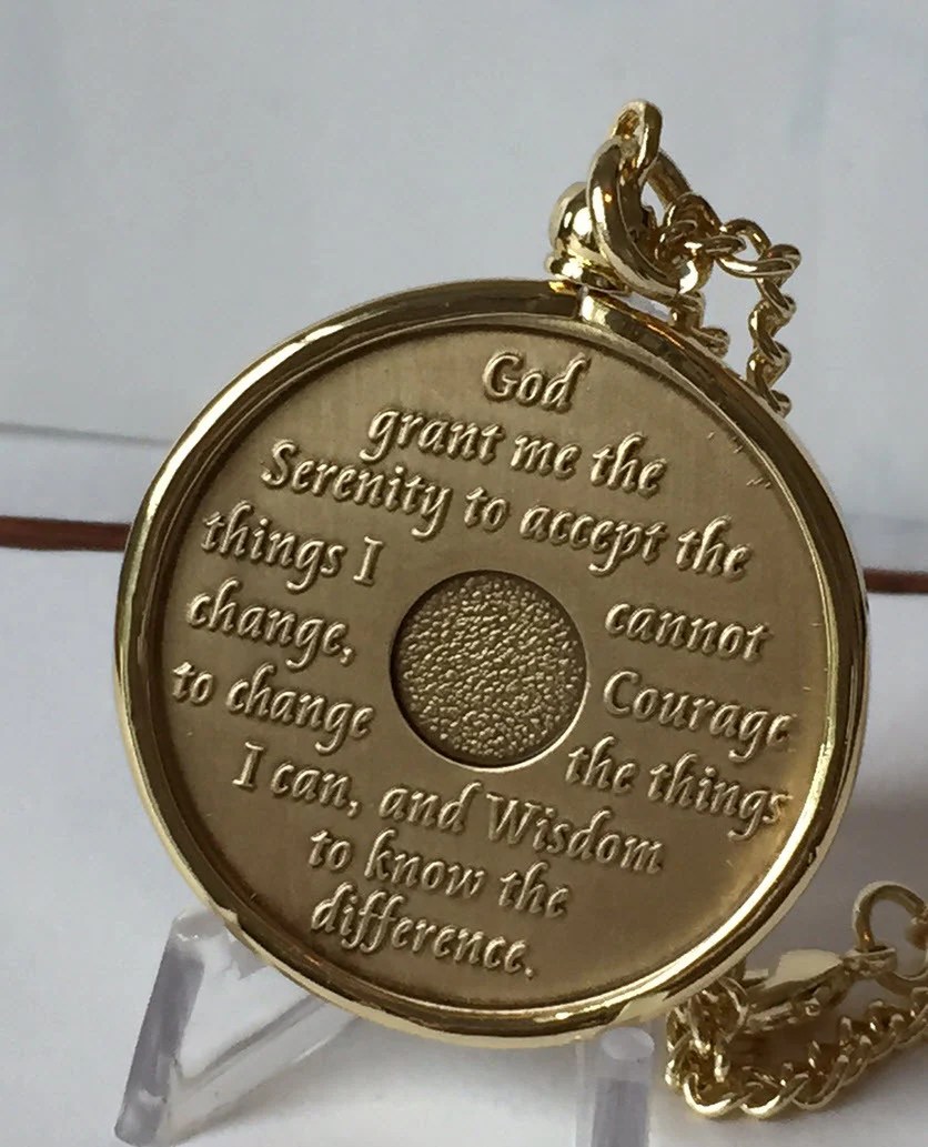 AA Medallion Chip Holder Necklace 24" 18k Gold Plated RecoveryChip