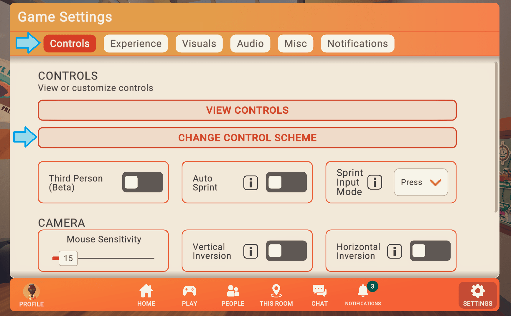Changing Control Schemes Rec Room Help Center
