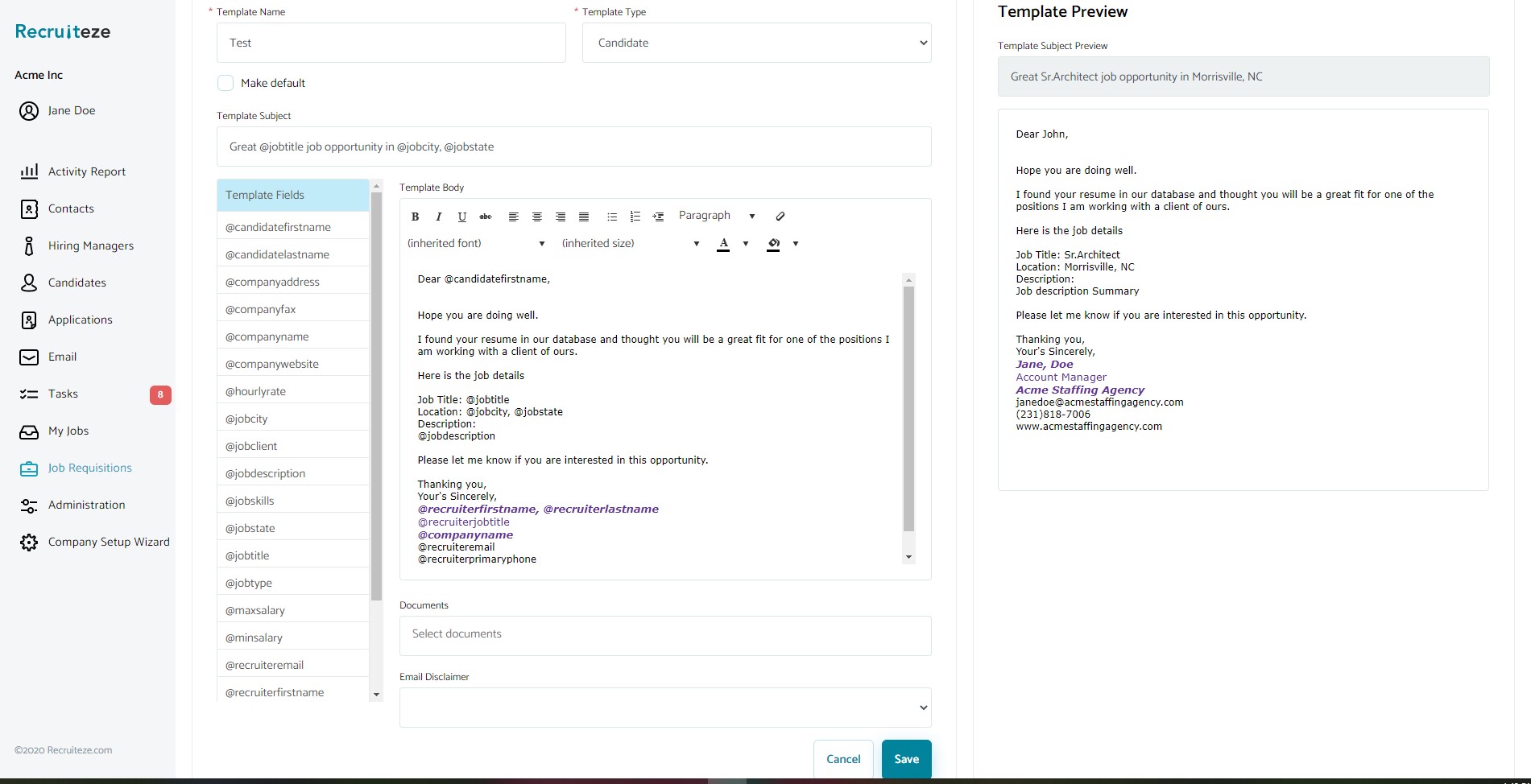 Applicant Tracking System How to create/update an Email Template