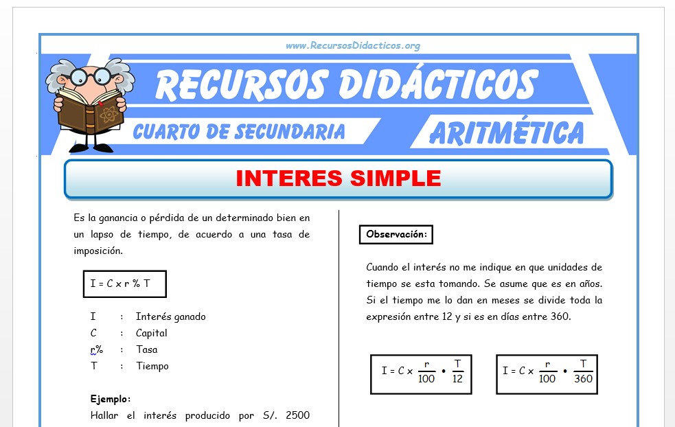 Problemas de Interes Simple para Cuarto de Secundaria Recursos 2020