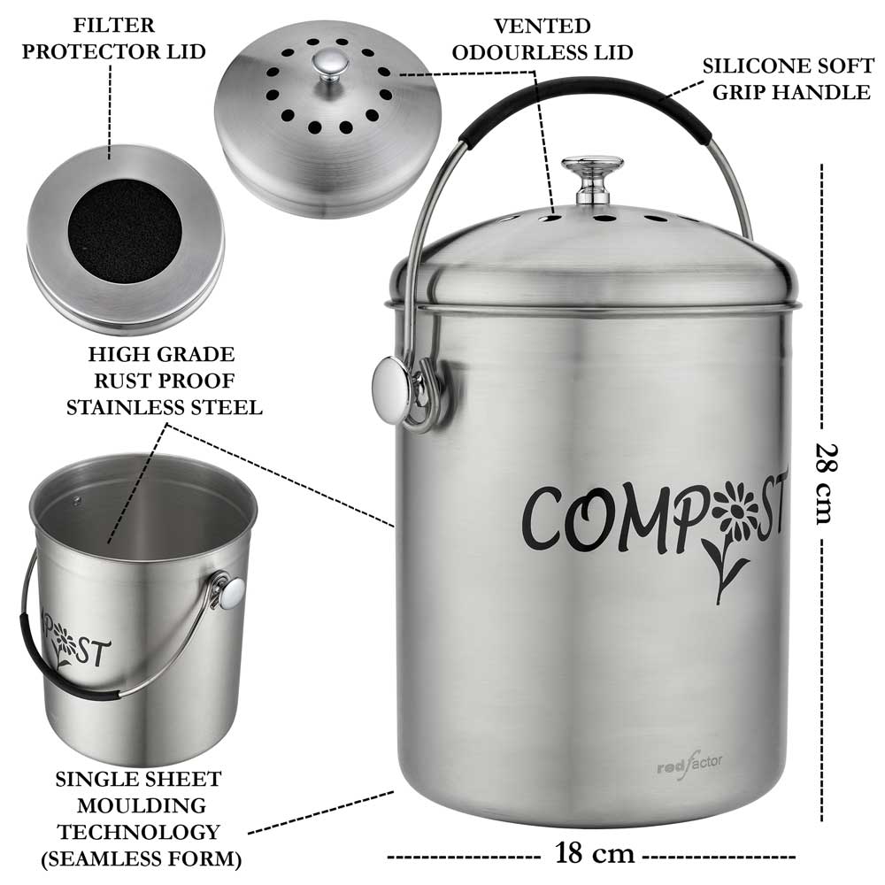 Matt Steel Kitchen Compost Bin Red Factor Compost Bins
