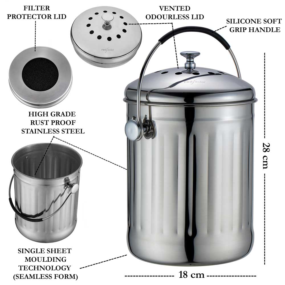 Brilliant Steel Kitchen Compost Bin Red Factor Compost Bins