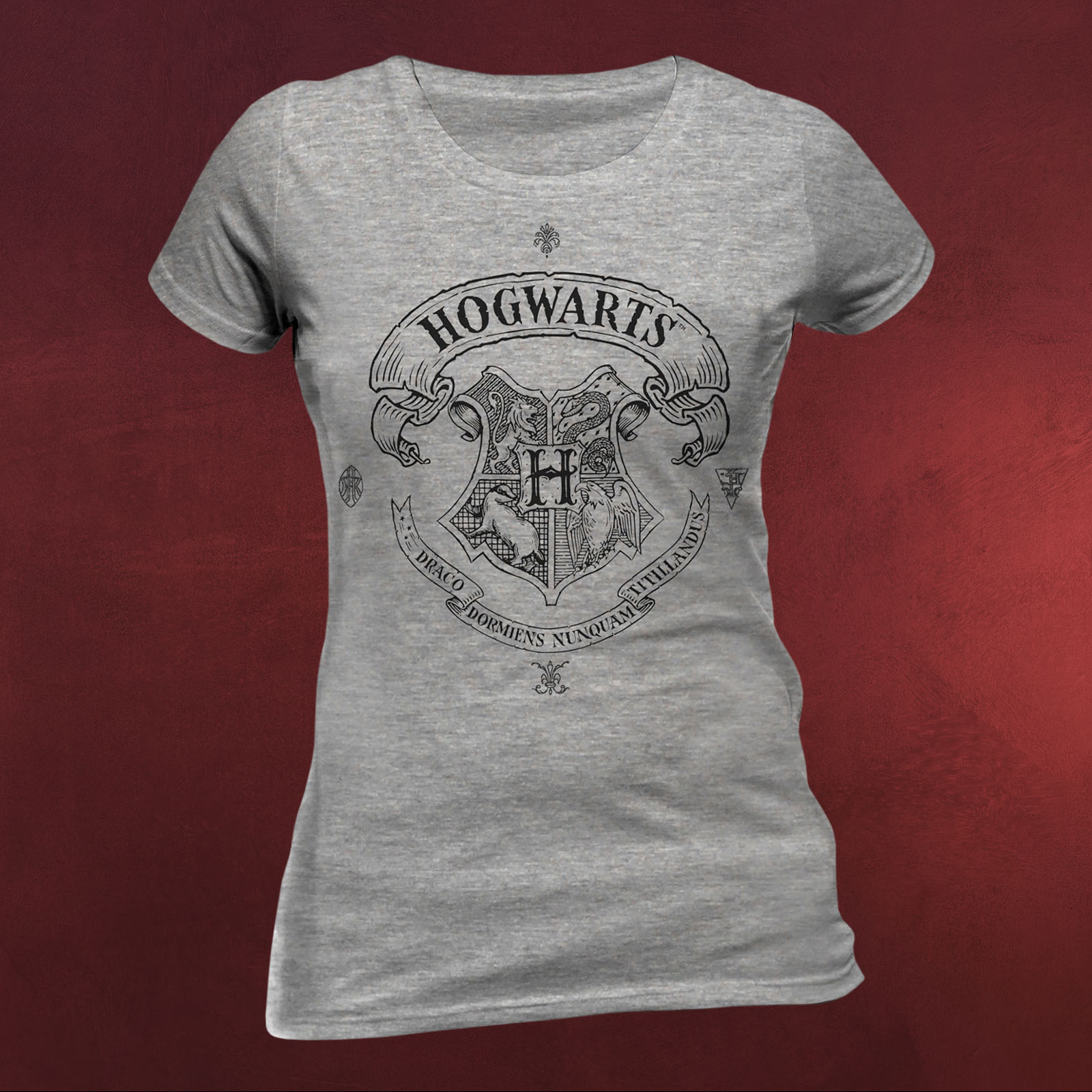 Harry Potter Hogwarts Wappen TShirt Damen grau Elbenwald