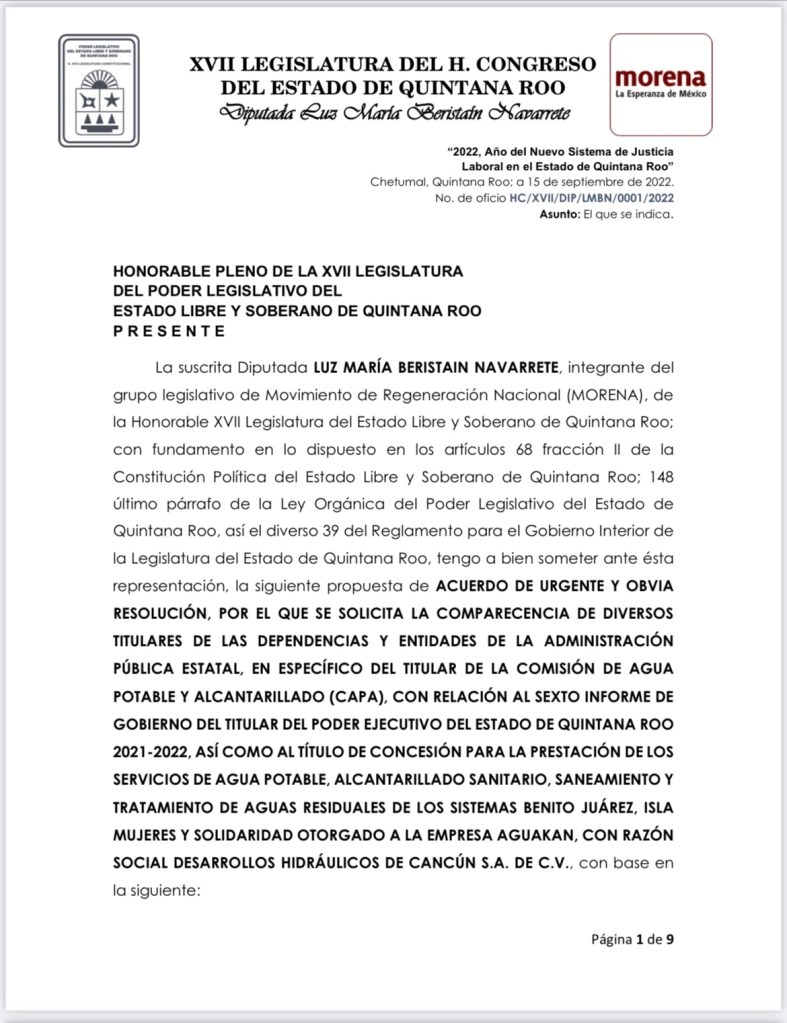Luz María Beristain Solicita Comparecencia En El Congreso De Quintana