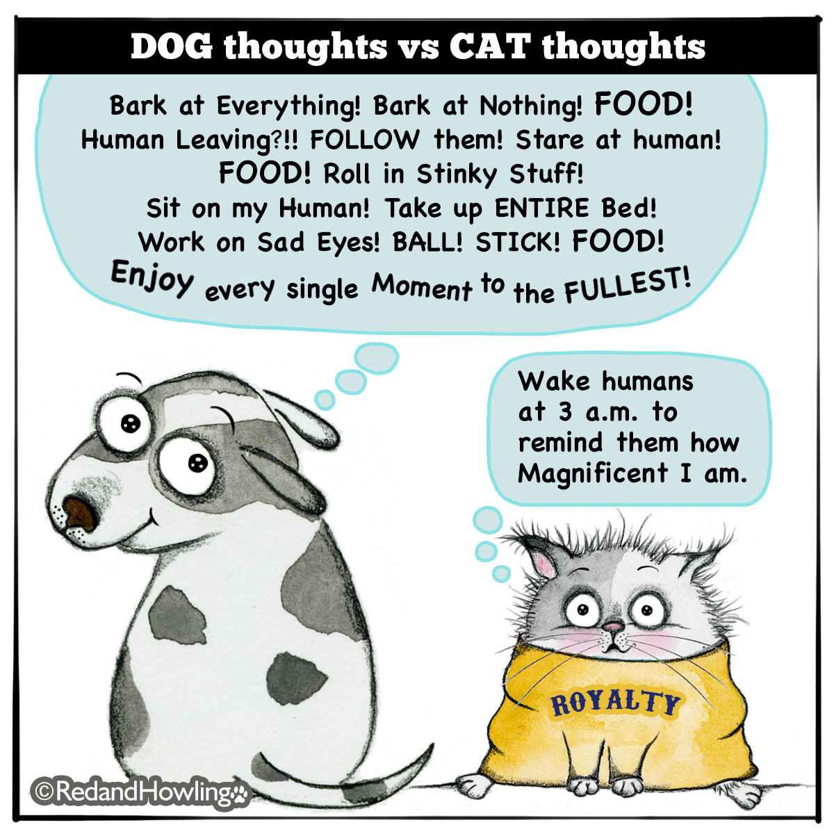 Dog thoughts vs Cat thoughts Red and Howling