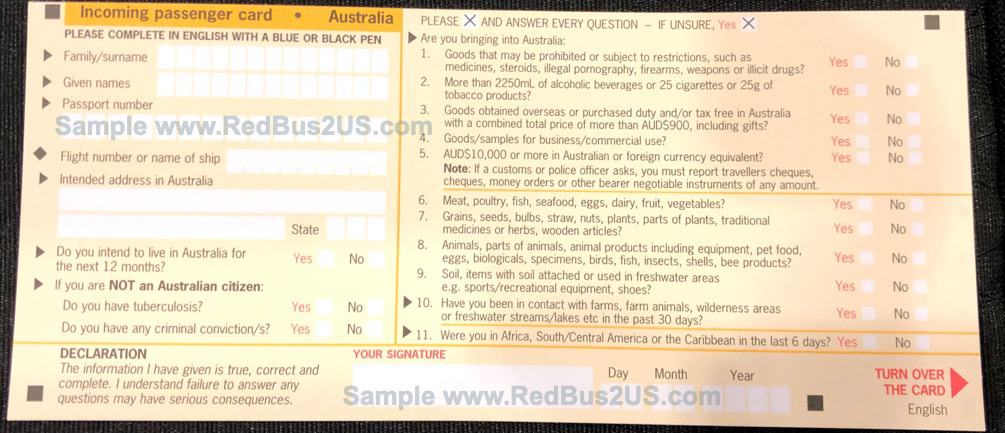 How to fill in Australia Passenger Card or