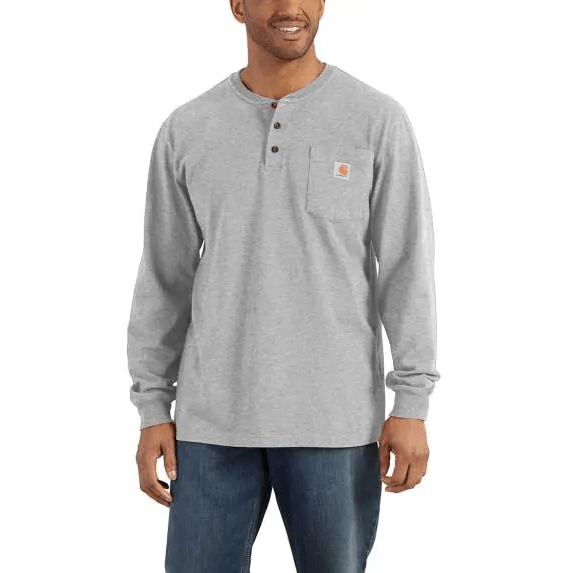 TSHIRTK128 Men’s Loose Fit Heavyweight LS Pocket Henley TShirt in Heather Gray Reddhart